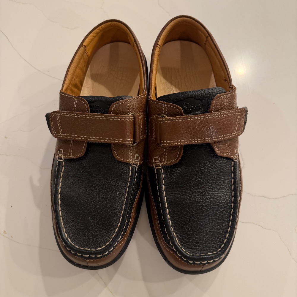 Dr. Comfort Mike Mens 12W Black Brown Leather Boat Shoes Loafers 8660 Strap - Picture 2 of 9